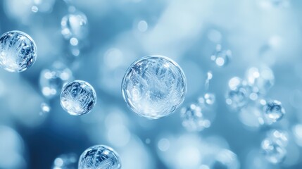 Poster - A frozen bubbles background with icy transparent spheres suspended in a cold blue environment.