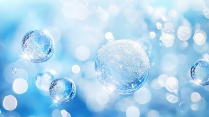 Poster - A frozen bubbles background with icy transparent spheres suspended in a cold blue environment.