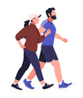 © omahgrafisgk - Flat vector illustration of couple man and woman in sportswear walking together isolated on white background