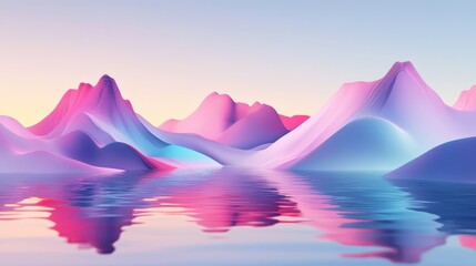 Poster - A futuristic 3D abstract landscape made of geometric shapes and smooth gradients.