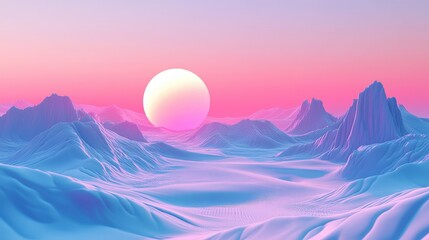 Poster - A futuristic 3D abstract landscape made of geometric shapes and smooth gradients.