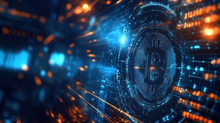 Leinwandbilder - A futuristic cryptocurrency banner with blockchain-inspired graphics and glowing blue tones