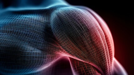 Poster - abstract representation of a muscular structure with a colorful grid pattern.