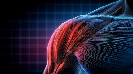 Poster - Abstract digital representation of a shoulder with a grid background.