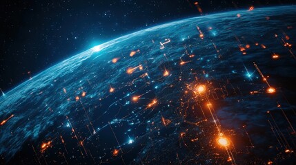 Leinwandbilder - A futuristic cyberpunk-themed Earth with glowing data streams and interconnected AI-driven systems