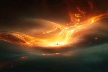 Wall Mural - Cosmic vortex, a lone figure amidst fiery nebulae
