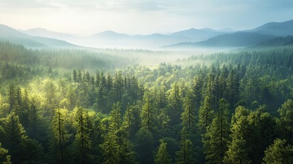 Wall Mural - a vast, untouched forest stretching to the horizon, filled with diverse trees and wildlife.