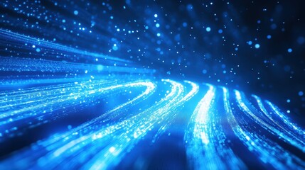 Poster - A vibrant electric blue background with energetic light streaks and futuristic digital elements