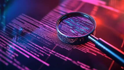 magnifying glass focusing on digital code