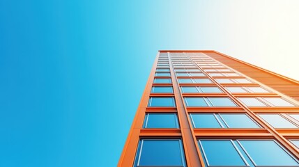 Poster - Modern High-Rise Building Against a Clear Blue Sky Showcasing Urban Infrastructure and Smart City Development in an Architectural Perspective