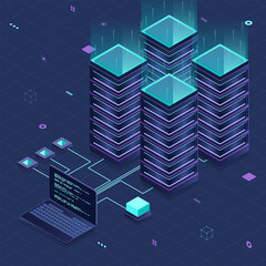 Fototapete - Database servers. Server room data center. Hosting server isometric. Isometric technology. Vector isometric illustration