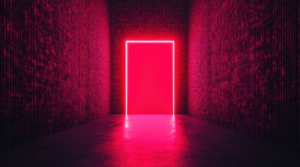 Poster - Neon Pink Door in a Futuristic Smart City Infrastructure Design with Abstract Technology Elements and Urban Aesthetics