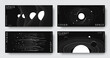 © Anastasiya Stoma - Set of abstract space astronomy horizontal backgrounds. Linear galaxy, planet, solar system. Black and white science future concept. Cosmic minimal design for cover, poster, banner, flyer, brochure