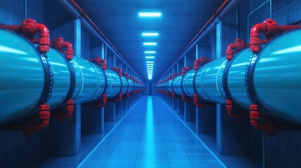 Poster - Futuristic Smart City Infrastructure with Modern Pipe System and Neon Lighting in a Secure Underground Facility