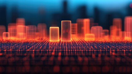 Poster - Futuristic Visualization of Smart City Infrastructure with Abstract Digital Elements and Urban Skyline in Background