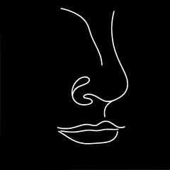 Poster - Minimalist single line art depicting a face on a black background  