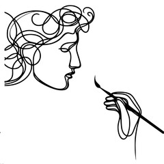 Aufkleber - Abstract line art of a painter creating a portrait  