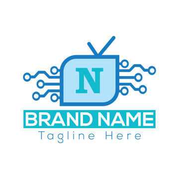 Abstract N letter modern initial Tech lettermarks logo design Television logo vector design template