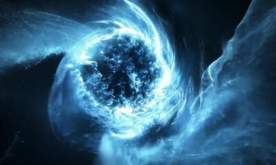 Poster - Vivid blue fireworks display in a circular explosion lighting the night made with Generative AI technology
