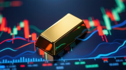 Poster - Gold bar on a fluctuating financial graph, symbolizing wealth and investment trends.