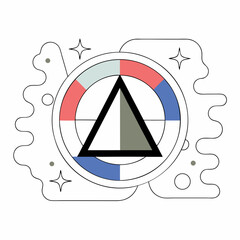 Poster - Colorful geometric shapes create vibrant composition with triangle and circular elements, evoking creativity and harmony, on white background, commercial use