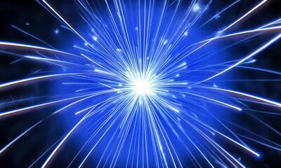 Poster - Radiant blue fireworks form a circular blast illuminating the dark atmosphere made with Generative AI technology