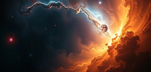 Wall Mural - vast cosmic expanse, swirling nebulae, distant planets and stars, magical, cosmic rays