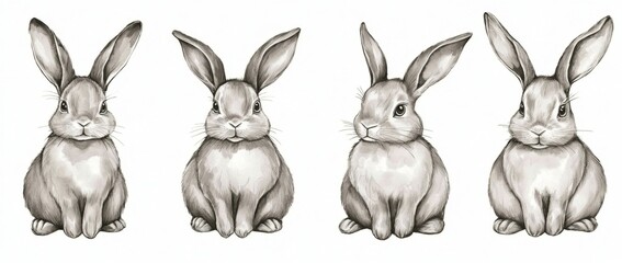 Elegant black and white ink brush illustration of a rabbit.