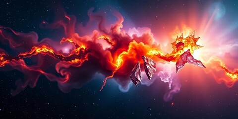 Wall Mural - celestial fire and ice clash in a vibrant nebula, stars blaze across a cosmic night, deep space, col