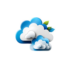 Poster - Stylized minimalist 3D rendering of abstract cloud shaped icons in shades of blue and green against a white background