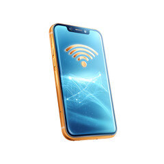 Poster - futuristic image of a levitating smartphone with a wireless signal representing advanced mobile tech