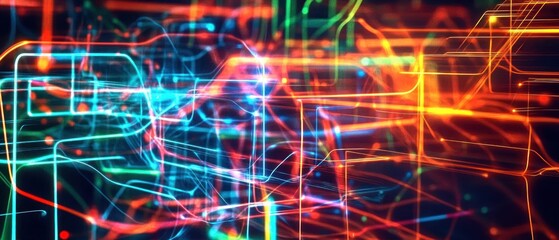 Fototapete - Colorful abstract digital lines and lights in a futuristic design