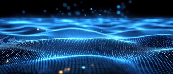 Poster - abstract blue wave patterns with glowing particles
