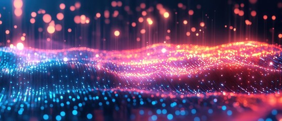 Poster - Abstract wave of glowing particles in vibrant colors
