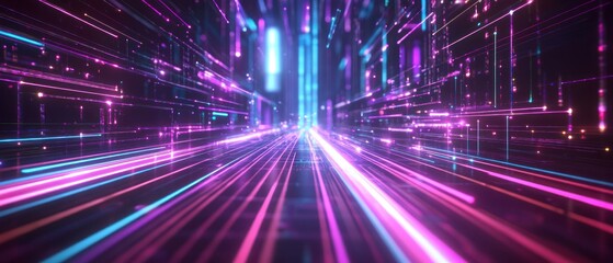 Poster - Abstract digital pathway with colorful neon lights