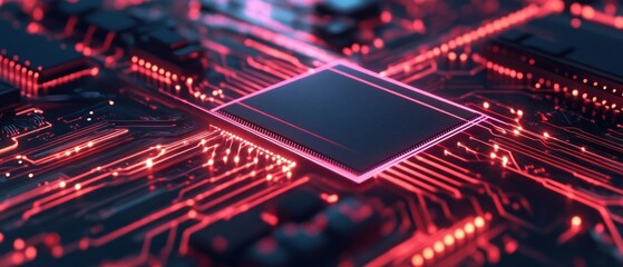 Poster - Illuminated computer motherboard close up