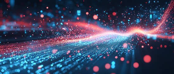 Fototapete - Abstract blue and red particles background