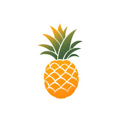 Poster - Stylized pineapple graphic with green leaves and a golden yellow fruit against a clean white background