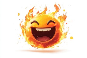 Poster - Cheerful flaming smiley face representing joy and enthusiasm in a vibrant, dynamic design with energetic flames surrounding the happy expression