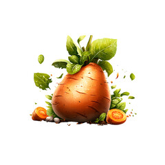 Poster - close up of a vibrant orange carrot root surrounded by fresh green leaves showcasing the natural bea