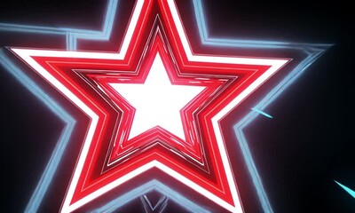 Poster - Neon star cluster with alternating red white and blue flashing lights glowing in the dark made with Generative AI technology
