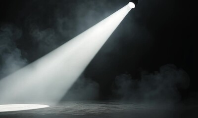 Poster - Soft white beam of light travels across a black background fading into distance made with Generative AI technology