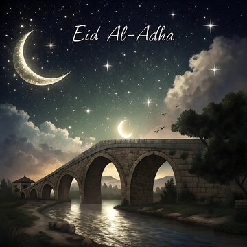 Eid al  adha  typography with mosque and people greeting card vector illustration