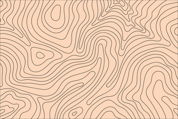 Poster - Contour map topography traced in flowing lines revealing hills and valleys in a peachtoned landscape