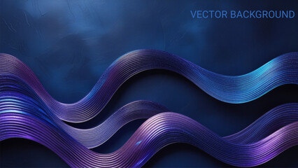 Poster - Abstract Iridescent Wave Layers on Dark Blue Background
