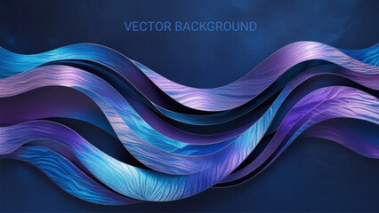 Poster - Abstract Iridescent Wave Layers on Dark Blue Background