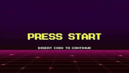 Wall Mural - press start insert a coin to continue. pixel art .8 bit game. retro game. for game assets. retro fut