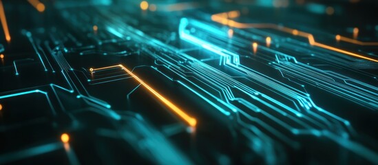 Poster - illuminating the intricate network a mesmerizing exploration of circuit board artistry showcasing technology's beauty and the digital frontier with captivating lines