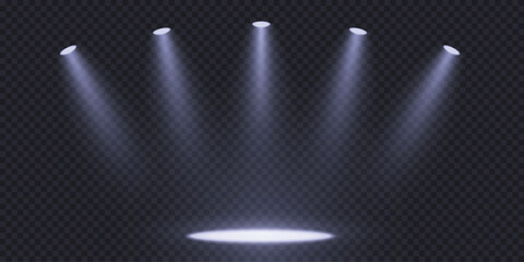 Wall Mural - spotlight sources, concert light effect, flashlight set on transparent background. 3d volume light e