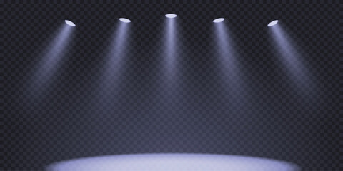 Wall Mural - spotlight sources, concert light effect, flashlight set on transparent background. 3d volume light e